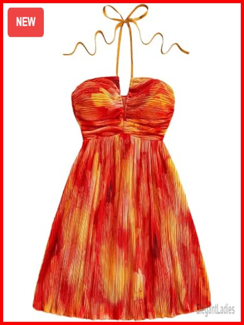 Tie Dye A-Line Flowy Halter Mini Dress Sleeveless Ruched Flare Hem Sundress